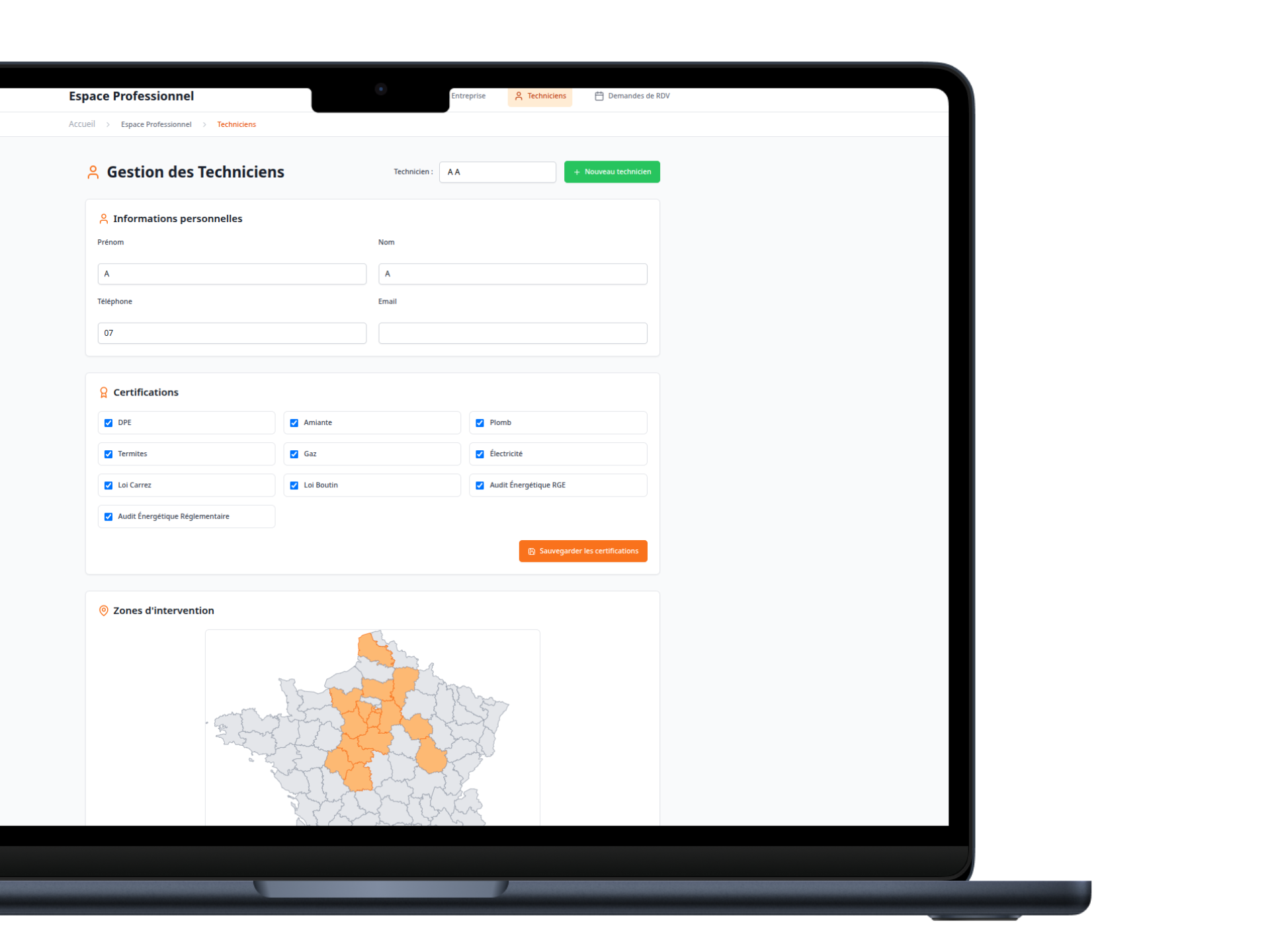 Mockup des techniciens